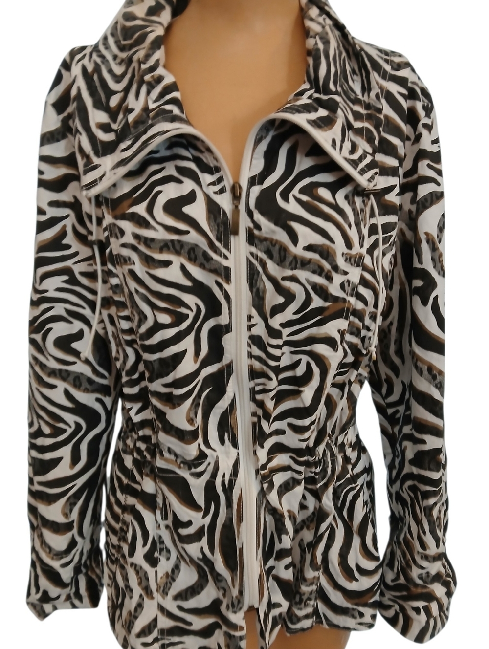 CHICOS Animal Print Zip Front Lightweight Jacket Size 3
